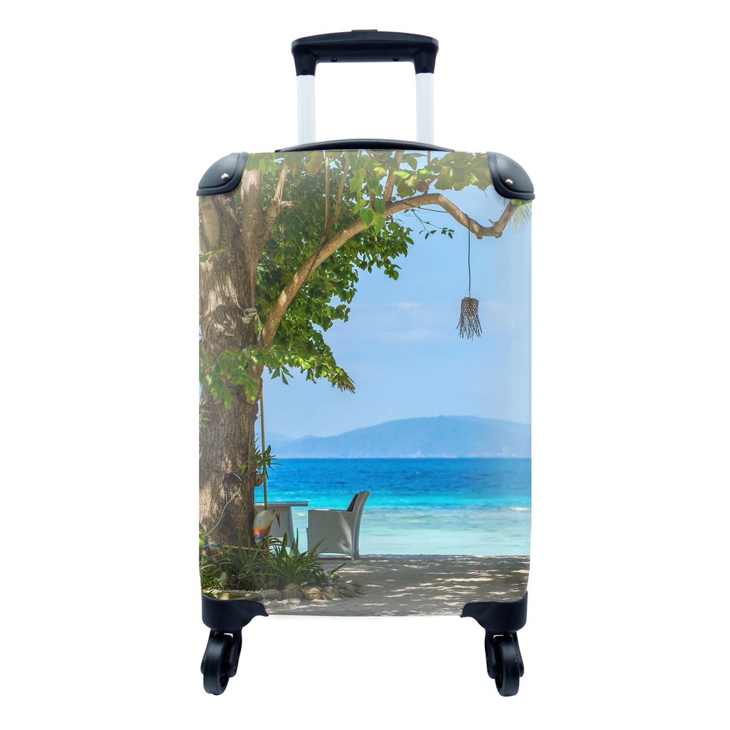 MuchoWow Koffer Handgepäck Trolley Rollkoffer Kleine Reisekoffer mit 4 Rollen - Tropisch - Strand - Meer - Cabin Size < 55x40x23 cm & 55x40x20 c...