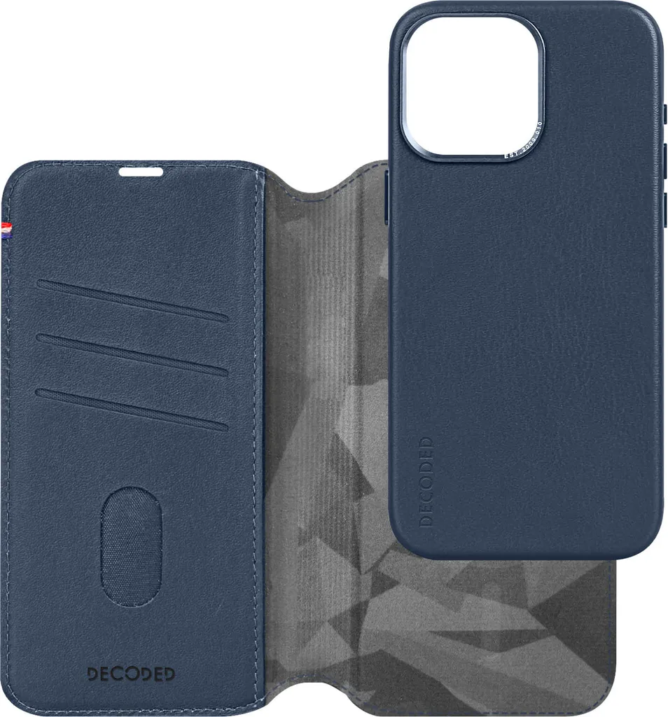 Custodia DECODED iPhone 15 Pro Max Pelle Navy | Portafoglio MagSafe