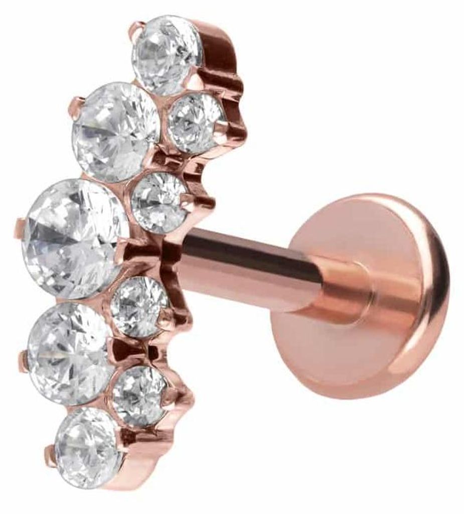 Ohrpiercing, Nasenpiercing Titan Labret mit Push Fit KRISTALLBOGEN RoséGold Stablänge: 9mm | Stabstärke: 1,2mm