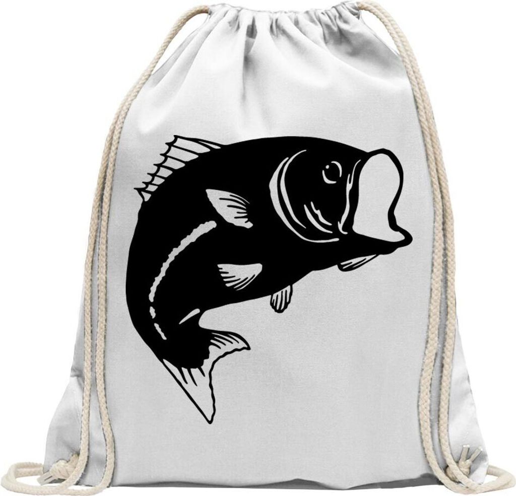 Kiwistar - Turnbeutel - weiss - Fisch Lachs Karpfen - Fun Rucksack Sport Beutel Gymsack Baumwolle mit Ziehgurt