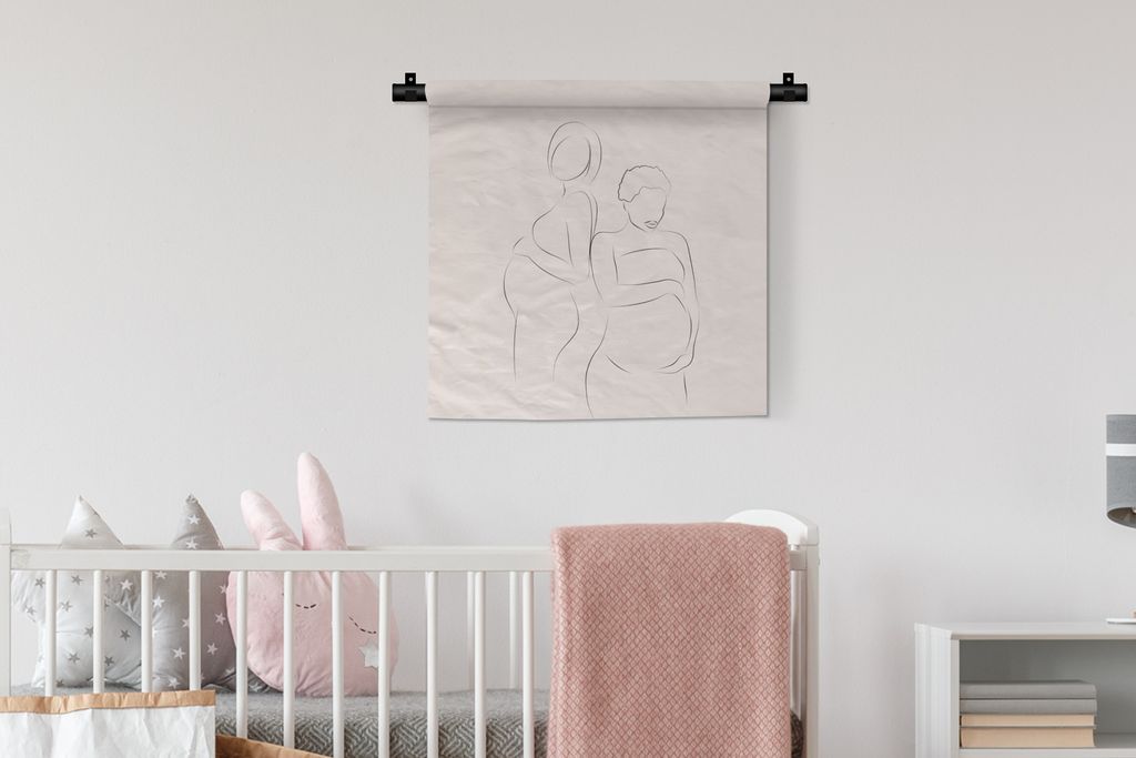 MuchoWow Wandteppich Wandbehang Frau - Schwangere - Strichzeichnung 60x60 cm Tapisserie Dekoration Wandtuch - Dekorationen - Wand Decke