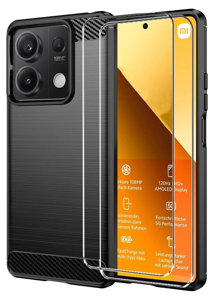 2in1 Schutz Cover Set für das Xiaomi 14 besteht aus 2x 9H Glas Folie Display Schutzfolie und 1x Silikon Case Schutzhülle - Hülle in Schwarz