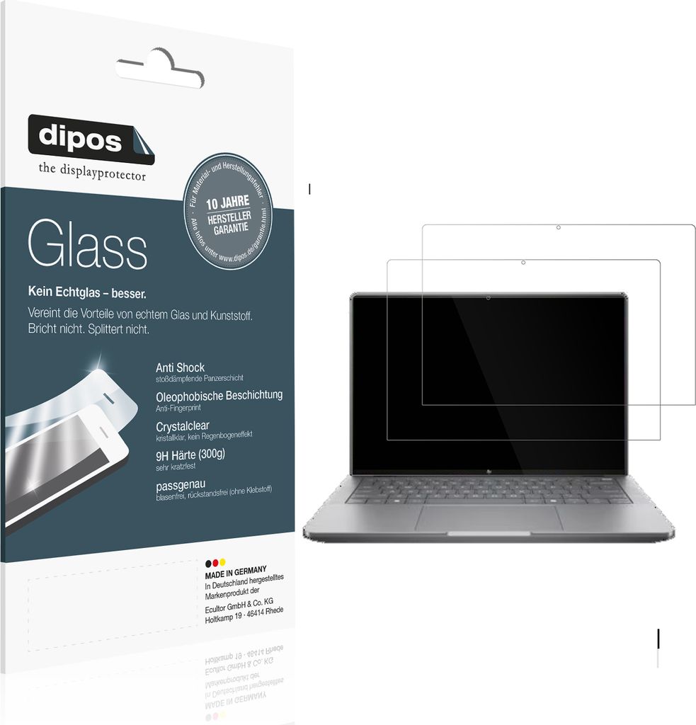 2x Schutzfolie für HP ZBook Ultra G1a - Anti-Shock 9H Folie dipos Glass Kunststoffglas