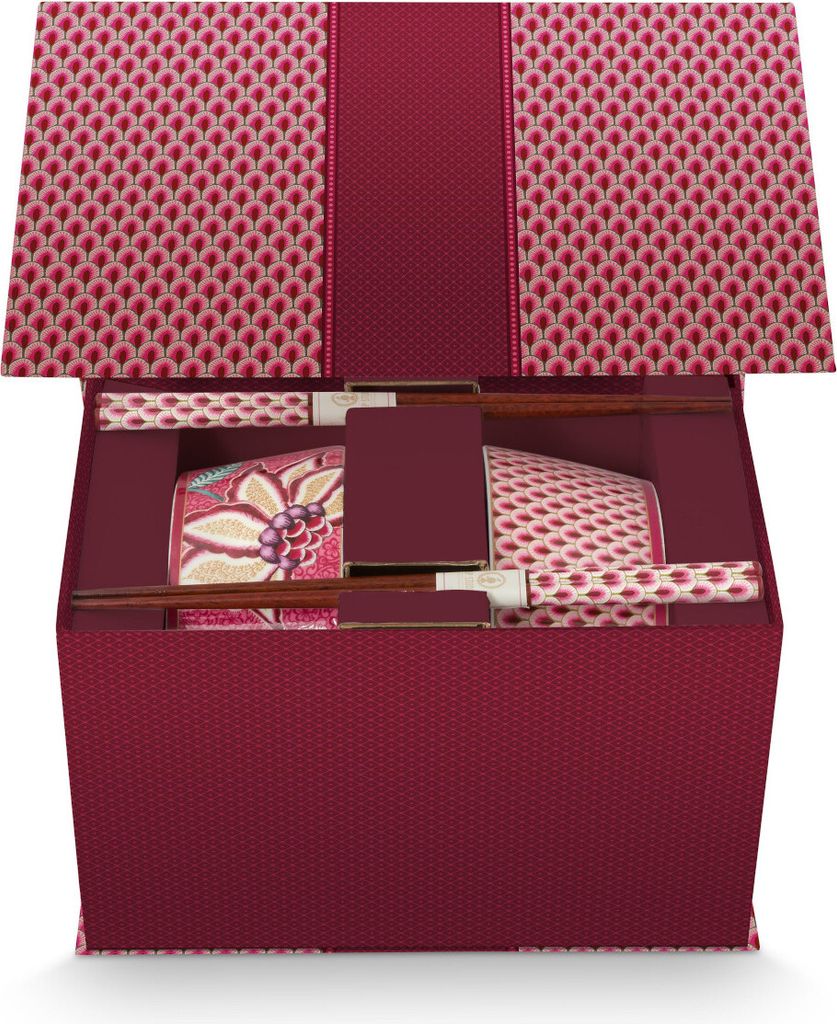 PIP STUDIO Flower Festival Oriental Geschenkset Schalen und Essstäbchen dark pink 15cm