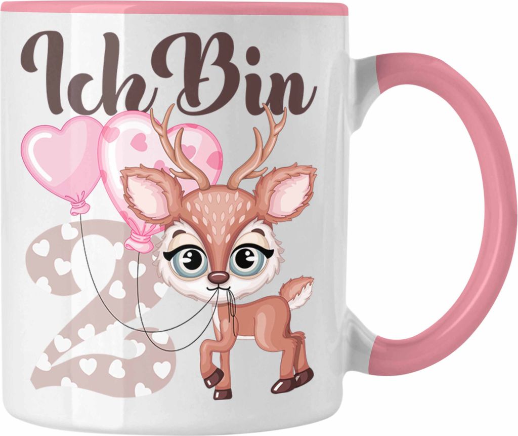 Trendation - Ich Bin 2 Jahre Alt Tasse Geschenk Süßes Reh 2. Geburtstag Geschenkdiee Mädchen Tochter (Rosa)
