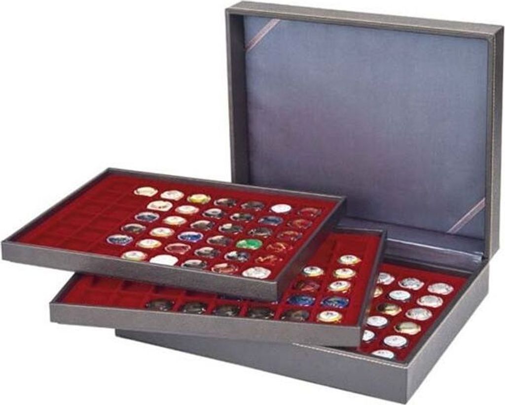 Lindner 2365-2148E NERA Münzkassette XL für 144 Champagner-Kapseln-rot