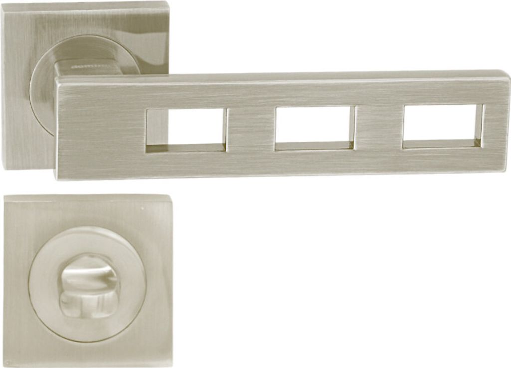 DOMINO Türgriff Drückergarnitur WC - Badezimmer Set | Vierkant-Rosette | Türbeschlag für Badezimmertüren | Set WC - Rosetten-Garnitur | Türkl...