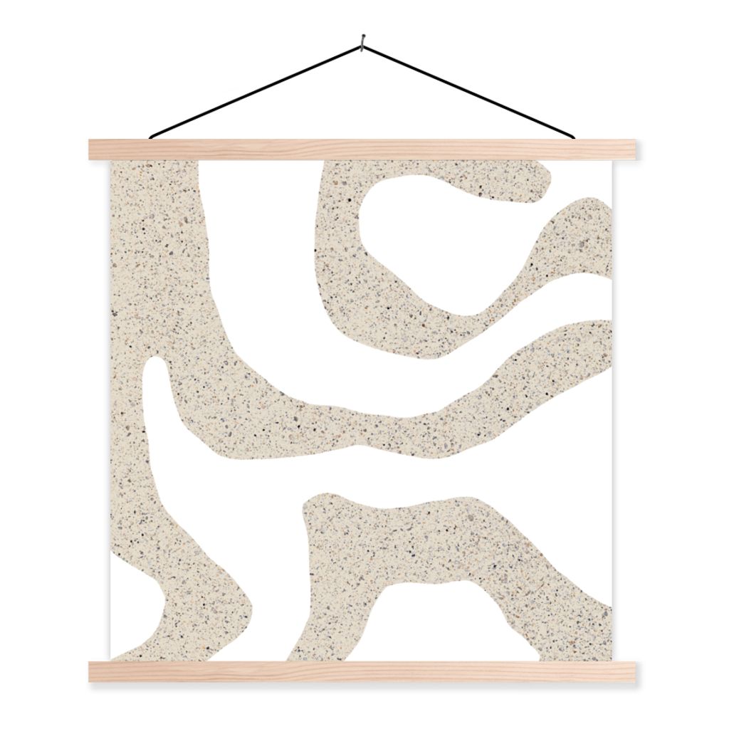 MuchoWow Textilposter Abstrakt - Terrazzo - Design - Beige 120x120 cm mit holzfarbenen Rahmen - Textil-Poster