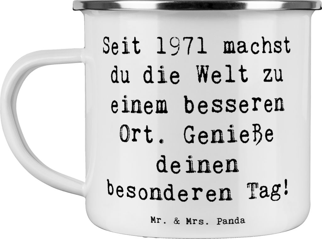 Mr. & Mrs. Panda Emaille Becher Spruch 1971 Geburtstag - Weiß - Geschenk, Geburtstagsgeschenk, Pott, machst du die Welt zu einem besseren Ort, Haf...