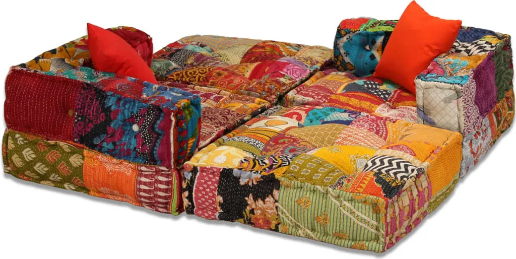 Pouf 3 places en tissu patchwork multicolore avec assise modulable souple - 8