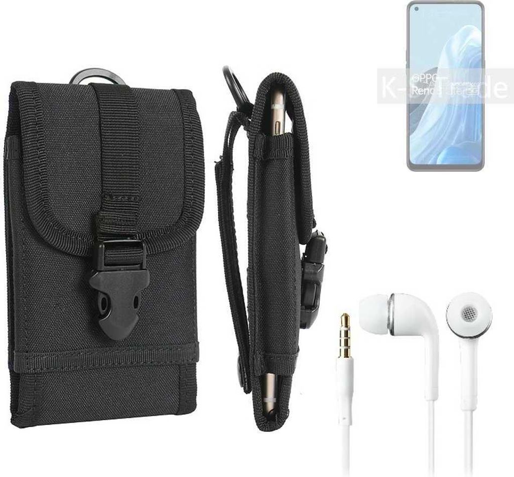 K-S-Trade Holster Schutz Hülle kompatibel mit Oppo Reno8 Lite 5G Gürteltasche Handy Hülle Tasche outdoor Seitentasche schwarz 1x + Kopfhörer