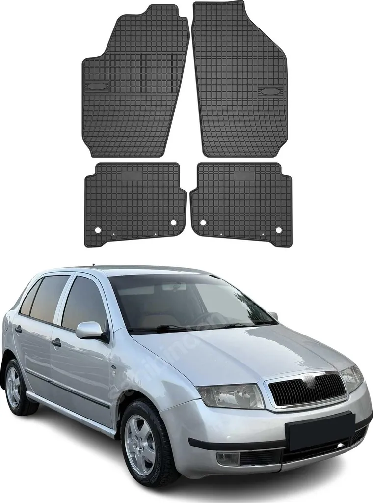 Set 4 Tappetini Gomma TPE Skoda Fabia 1999-2008 - Nero 3D Su Misura