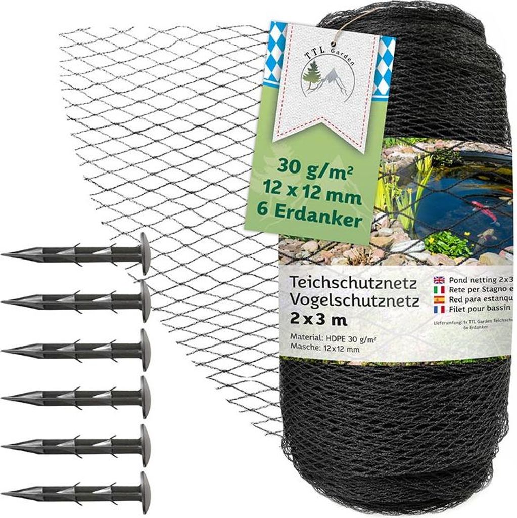 TTL GARDEN Teichnetz 2x3m schwarz 30g/m² Vogelschutznetz Produktbild 