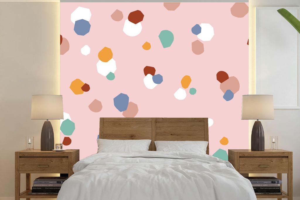 MuchoWow Fototapete für Wohnzimmer oder Schlafzimmer Wandtapete Vinyl Motivtapete Design - Kinder - Rosa - 300x300 cm - Wanddekoration