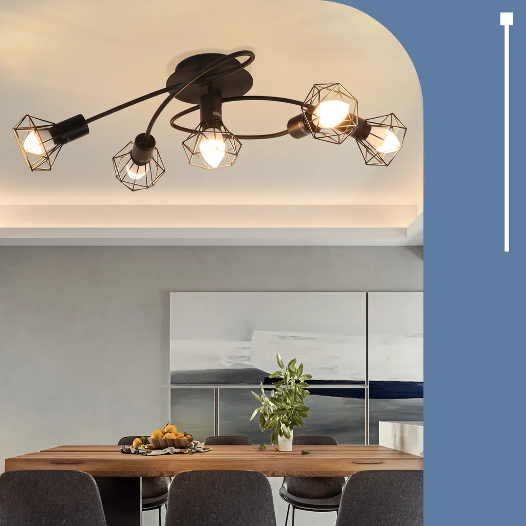 Plafonnier Orientable à 350° Noir 5 Spots E14 pour Éclairage Intérieur Rétro - 4