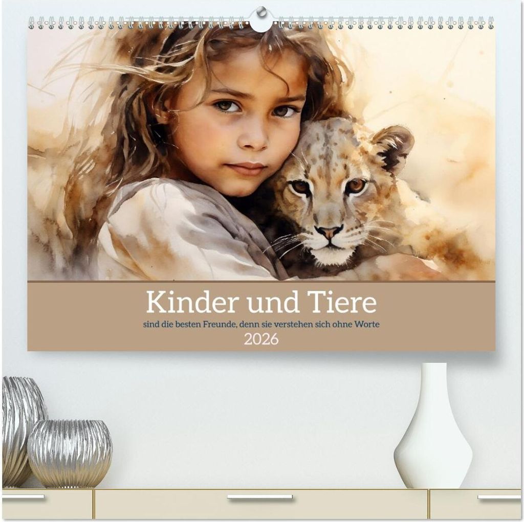 Kinder und Tiere (hochwertiger Premium Wandkalender 2026 DIN A2 quer), Kunstdruck in Hochglanz