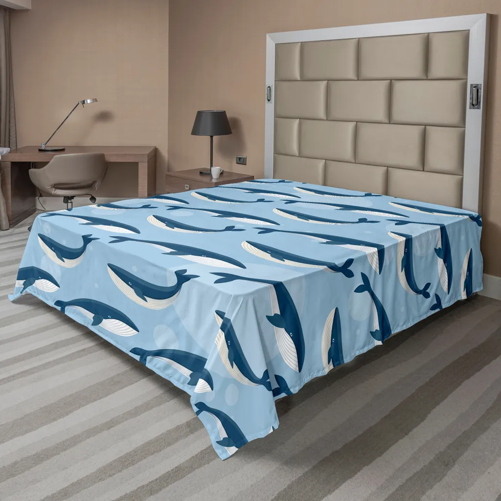 Drap de Lit Imprimé Animaux Marins 260x228 cm en Textile Souple et Doux