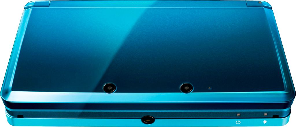 A blue Nintendo 3DS handheld game console is shown from a top-down perspective against a white background.