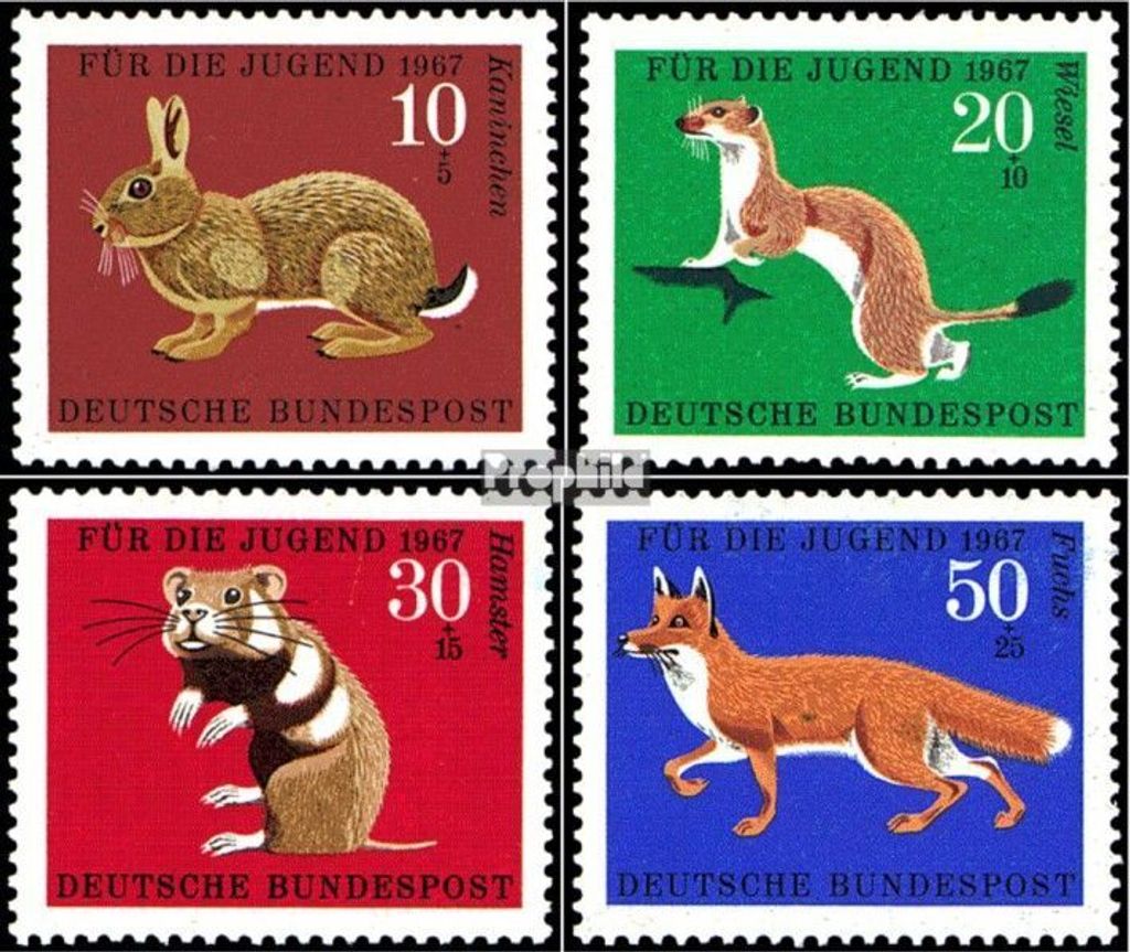 Briefmarken BRD (BR.Deutschland) 1967 Mi 529-532 (kompl.Ausgabe) postfrisch Jugend: Pelztiere