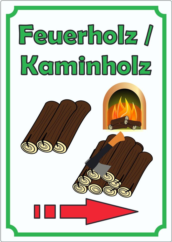 Werbeaufkleber Aufkleber Feuerholz Hochkant mit Pfeil rechts A8 (52x74mm)