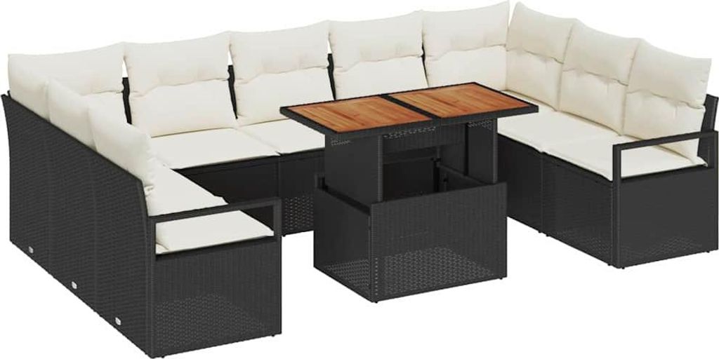 "2026 MODERNE" Garten-Sofa-Set - Balkonmöbel/Loungeset - elegantes Design - mit Kissen mit Kissen 10 pcs Schwarz und Creme - 100x55x73cm - Gartens...