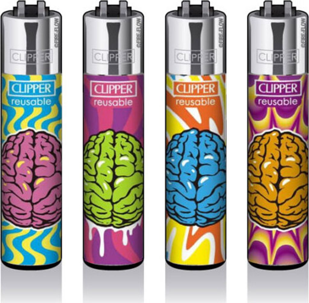 Clipper Reibrad Feuerzeuge Brain Damage, 4 Stück