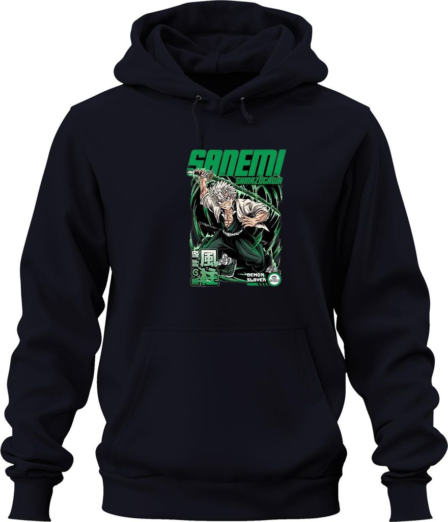 Sanemi Shinazugawa Demon Slayer Wind Hashira weißes Haar Schwert Uni Hoodie Kapuzenpullover, Navy, M