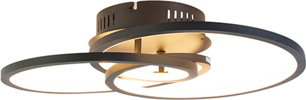 Qazqa led Design Deckenleuchte, Deckenlampe - Rowin - Schwarz, Rund, 2700K, warmweiß, dimmbar, 45cm, Ideal als Bürolampe, Flur, Schlafzimmerlampe...