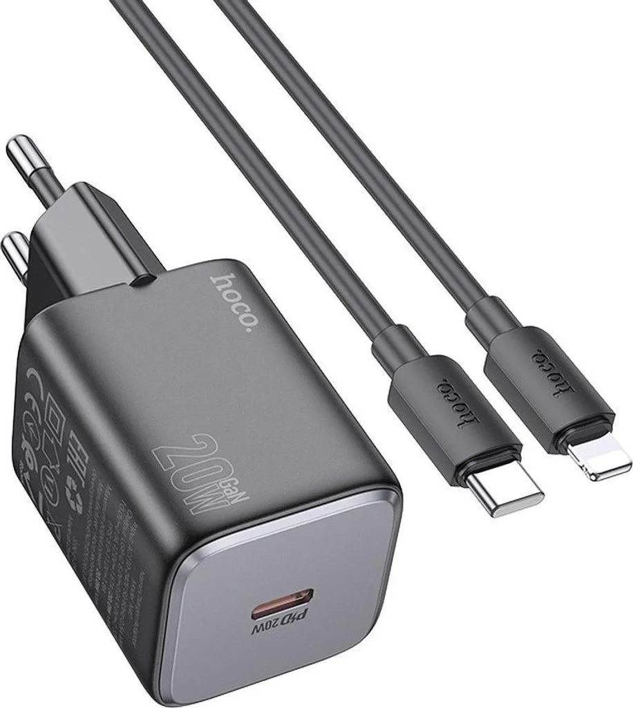 Hoco Caricatore per telefono USB C QC PD 20W + cavo da USB C a Lightning N40 nero
