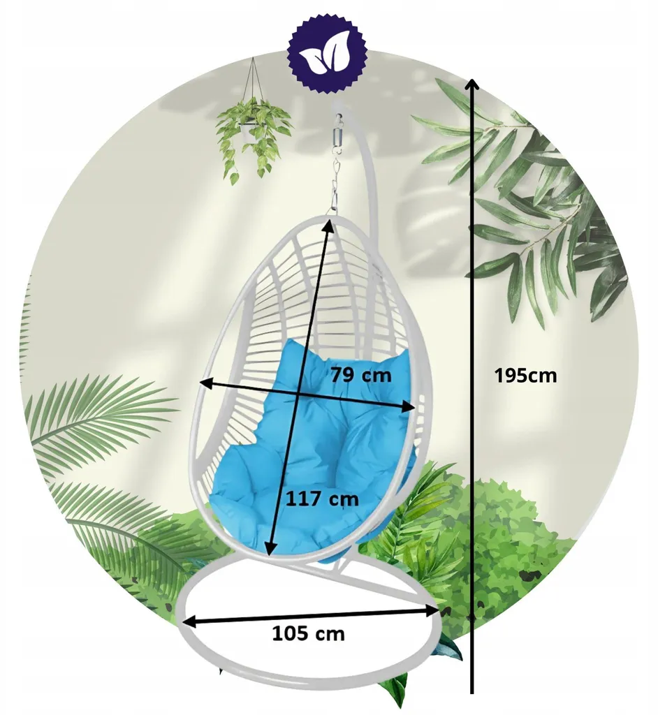 Fauteuil suspendu robuste et imperméable pour jardin blanc et bleu