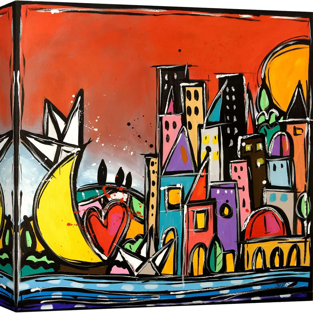 Tableau déco salon : Toile Coucher de soleil magique Wallas 50x50 cm