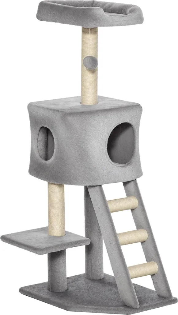 Grand arbre à chat robuste en bois MDF E1 et sisal avec échelle de jeu