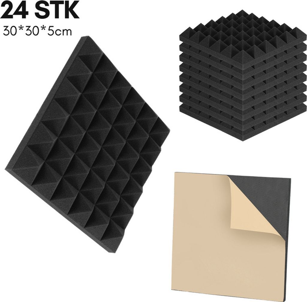 Clanmacy 24X Akustikschaumstoff Selbstklebend Schwarz Absorber Pyramiden schaumstoffe,30x30x5cm