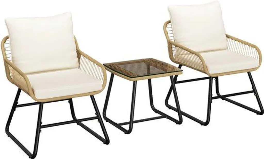 Petit mobilier de bistrot 3 pièces en polyrotin marron crème bicolore