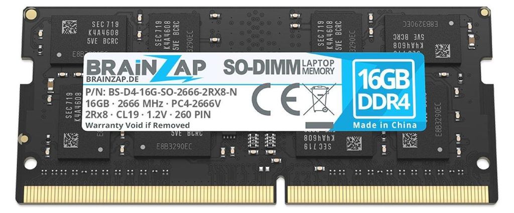 BRAINZAP 16 GB di RAM DDR4 SO-DIMM PC4-2666V 2Rx8 2666 MHz Immagine del prodotto 