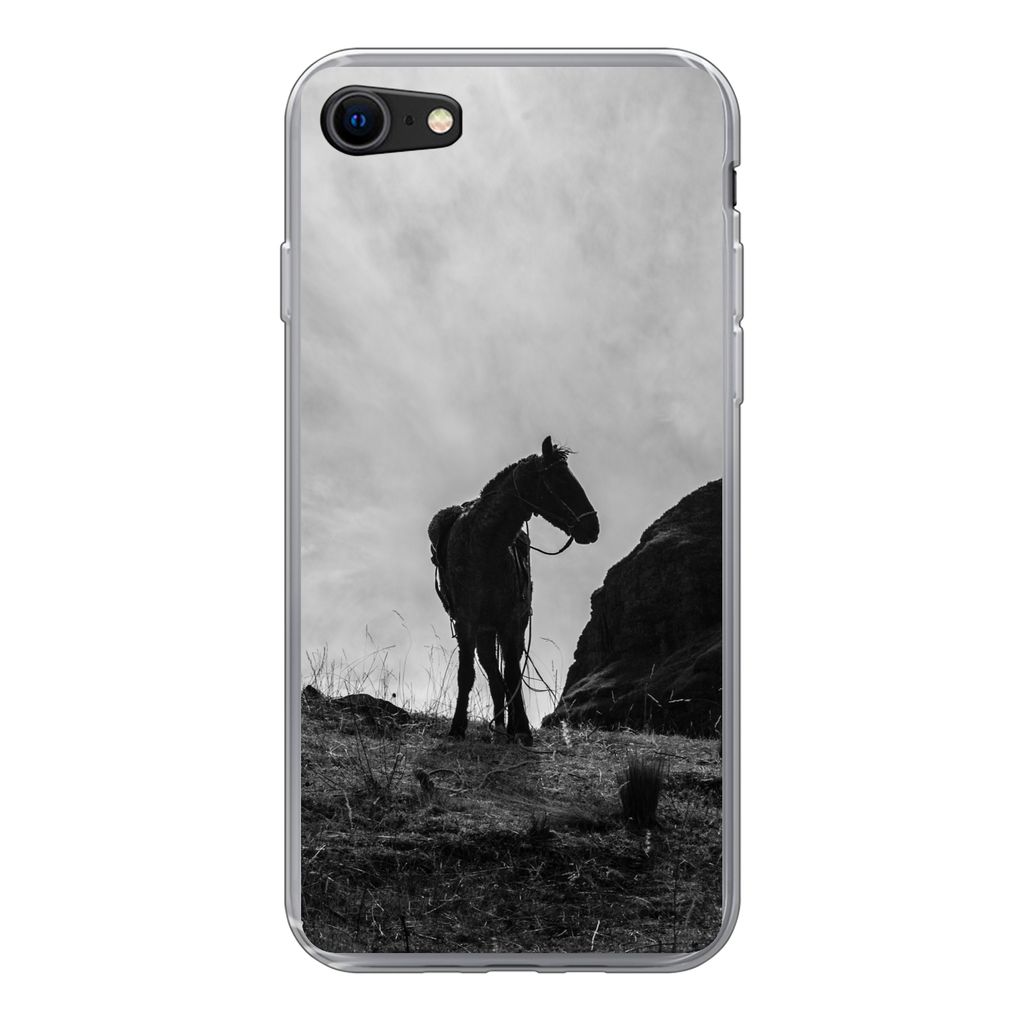 MuchoWow Handyhülle Schutzhülle Hülle für iPhone SE 2022 Pferd - Wolken - Wiese Silikon Softcase Handy Hülle - Schutzhülle