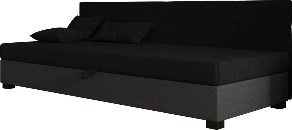AURA SOFA Boxspringbett DYLAN BIZ 90x195 Komplett-Set mit Bonell Matratze, Polsterbett mit Bettkästen - Dunkelgrau/Schwarz, SAWANA 05/14