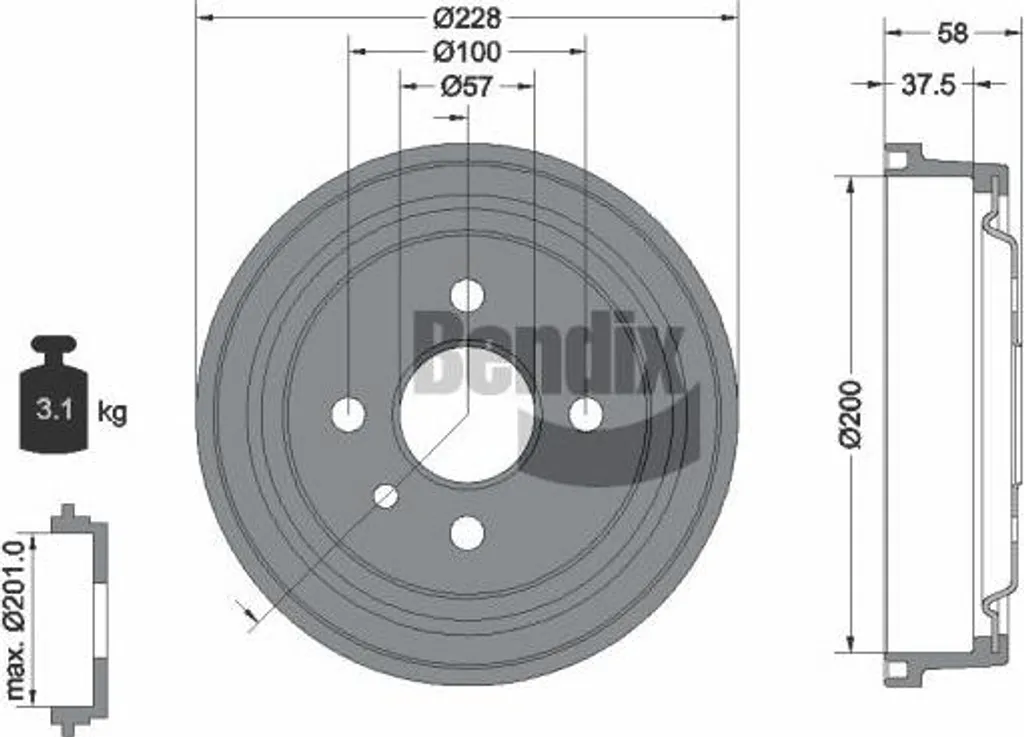 Tambour de frein Bendix BDM1007 pour entretien freinage Opel Astra F