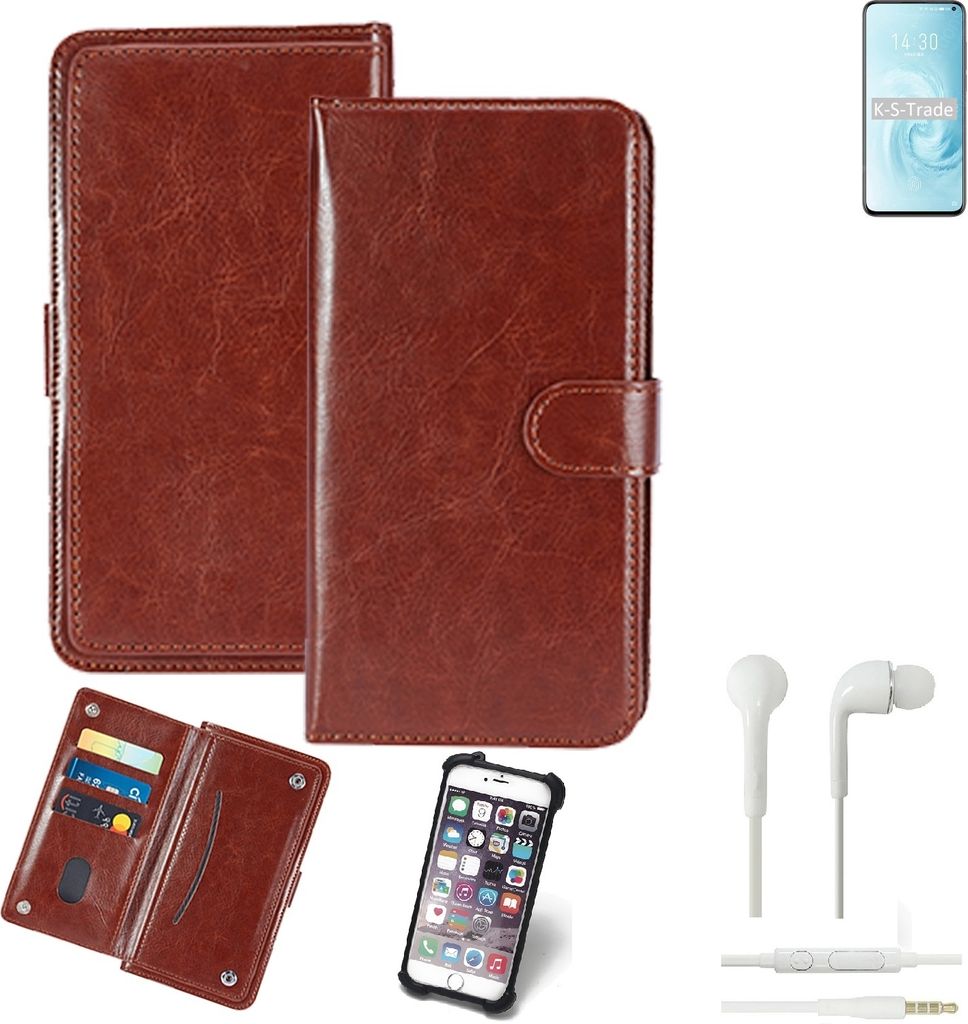 K-S-Trade 360° Hülle kompatibel mit Meizu 17 inkl. Headphones braun Kunstleder Case BookCase WalletCase Kunstlederederhülle Handyhülle,