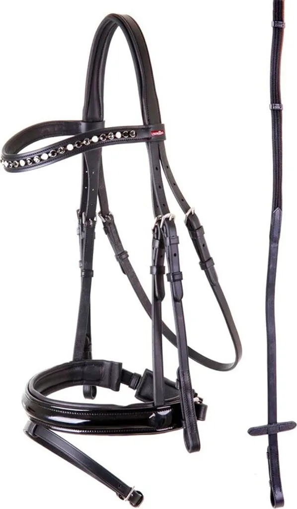 Filet poney cuir avec rênes - Modèle Premiere Grenoble Argent - Taille Poney