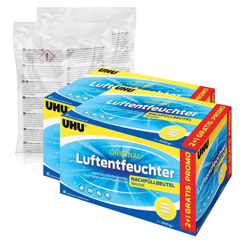 UHU original Luftentfeuchter Nachfüllbeutel 1000g - Duftneutral (8er Pack)