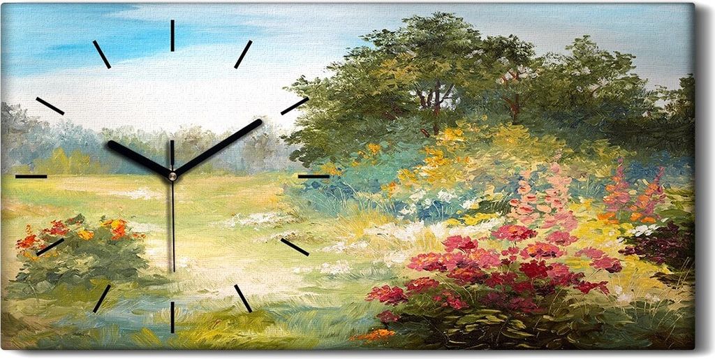 Wanduhr Bürouhr Leinwand Bild 60x30 Malerei Wald Bäume Blumen Landschaft Kunst - schwarze Hände