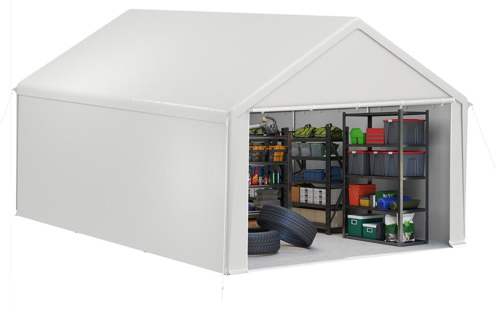 QEENTOE Zeltgarage, carport, 4x6 meter, wit, UV-bestendig Productafbeelding 