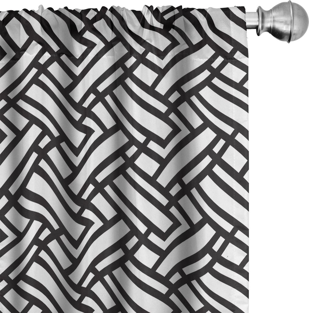 ABAKUHAUS Schwarz und weiß Vorhänge, Gardinen, Einfarbiges Ineinander greifenstreifen-Muster mit modernen abstrakten Inspirationen, 2 Stück 75 x...