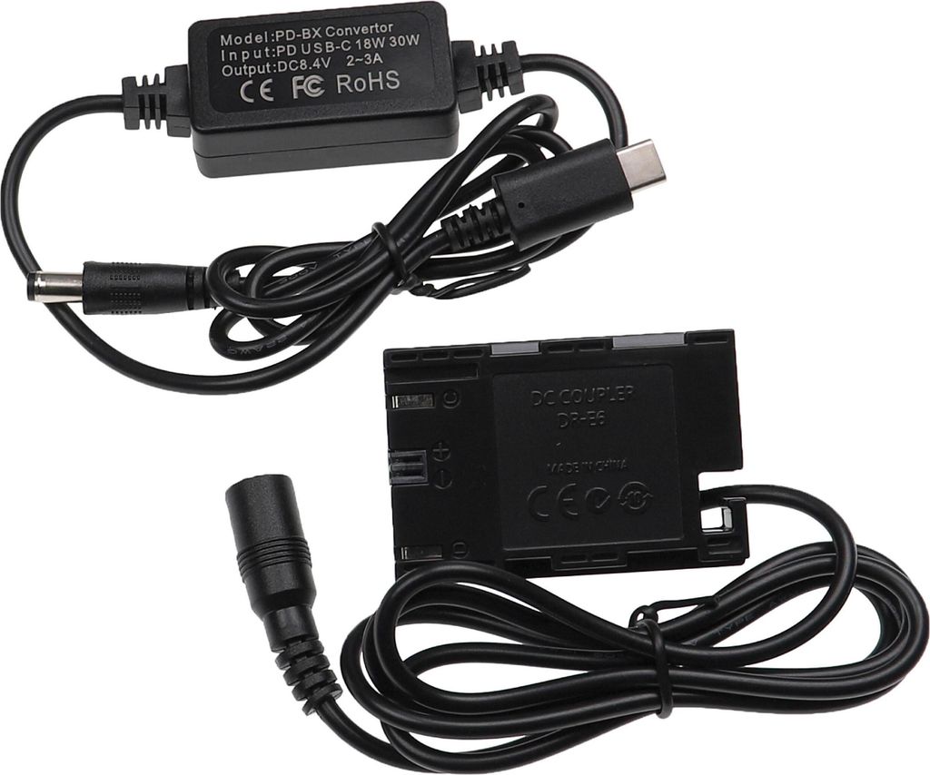 vhbw USB Netzteil kompatibel mit Canon EOS 5D Mark II, 5D Mark III Kamera, Digitalkamera + voll decodierter DC Kuppler (Ersatz für DR-E6), 2m