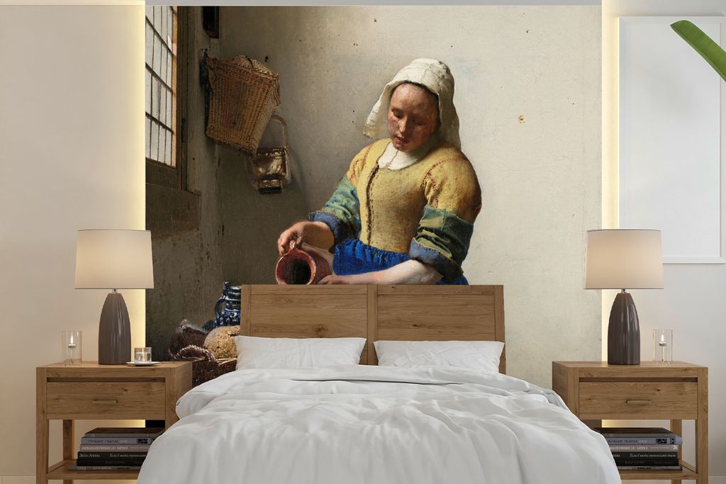 MuchoWow Fototapete für Wohnzimmer oder Schlafzimmer Wandtapete Vinyl Motivtapete Das Milchmädchen - Gemälde von Johannes Vermeer - 240x240 cm...