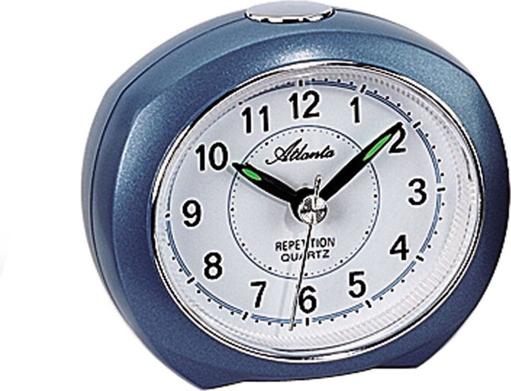 Atlanta 1593/5 Wecker Quarz analog blau leise ohne Ticken mit Licht Snooze