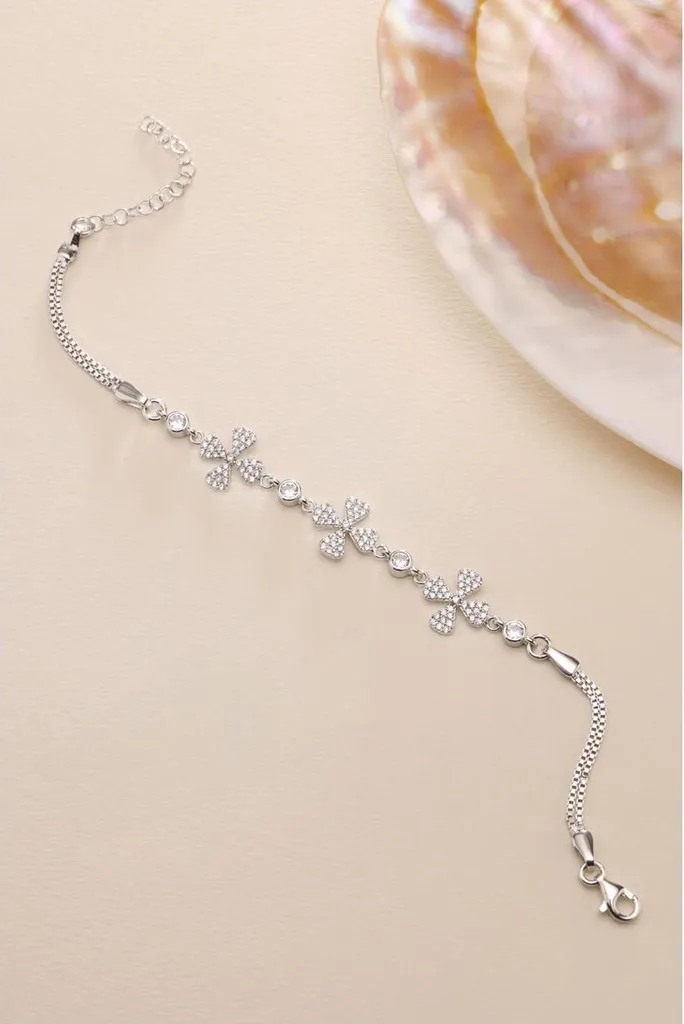 Bracelet Argent Anti-Ternissement Trèfle Zircone - Bijou Durable