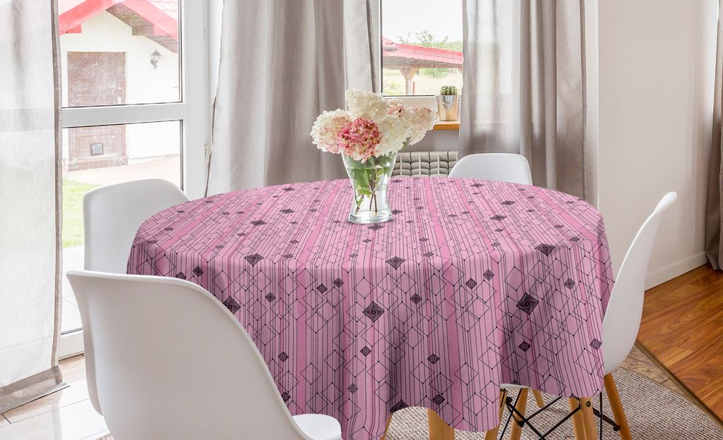 ABAKUHAUS Abstrakt Runde Tischdecke, Modernes rosa geometrische Kunst, Kreis Tischdecke Abdeckung für Esszimmer Küche Dekoration, 150 cm, Rosa Ko...