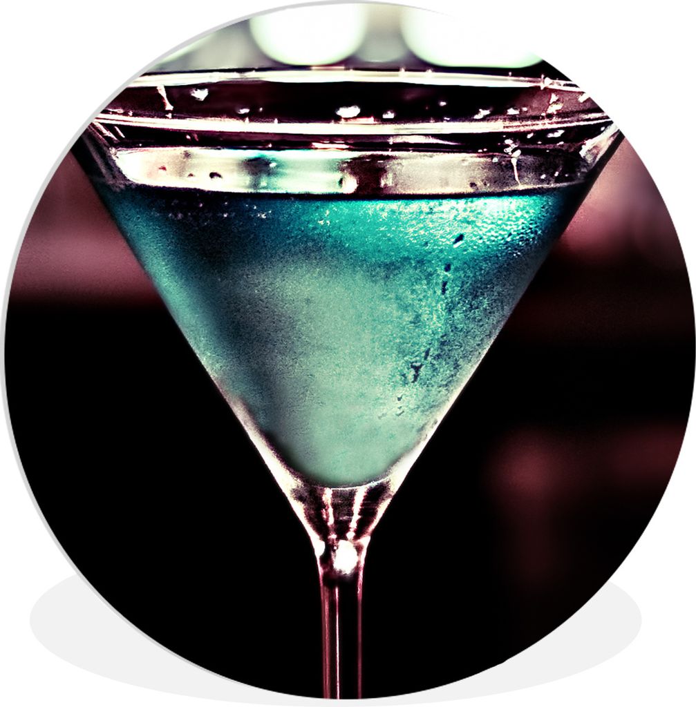 MuchoWow Rundes Wandbild - Runde Bilder Blauer Martini-Drink in Retro-Farben Ø 90 cm Kreis Wanddekoration Kunststoff - Wandkreis - Wandschmuck -...
